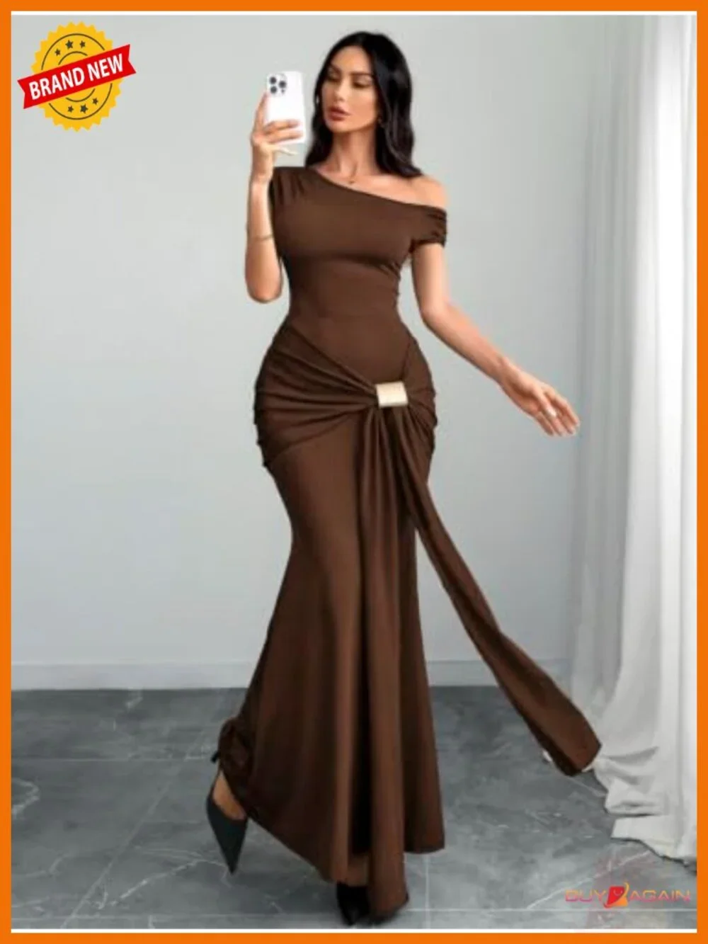 Elegant Ruched One Shoulder Mermaid Bodycon Maxi Dress Formal Evening Party